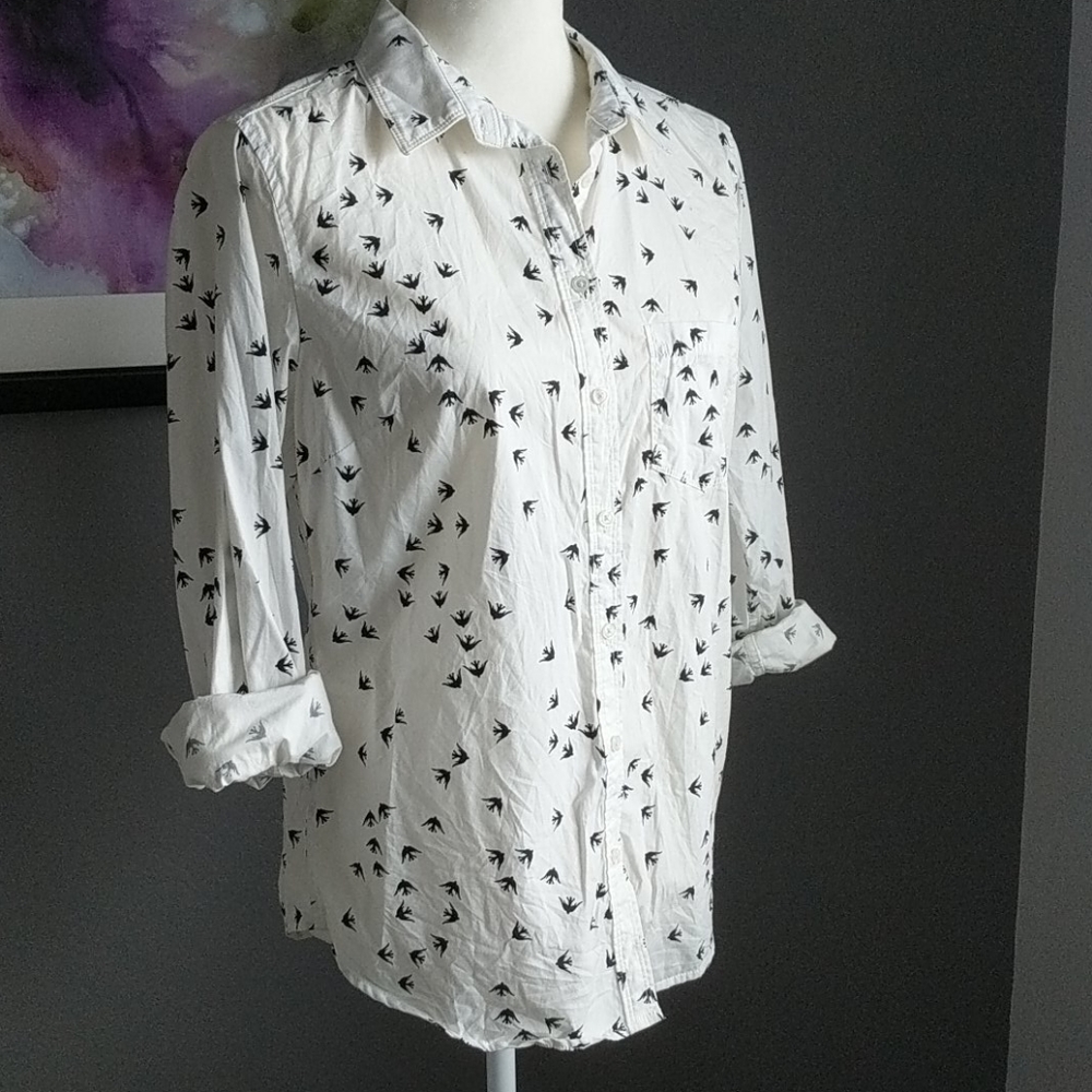 Banana Republic soft wash cotton, bird print, sm